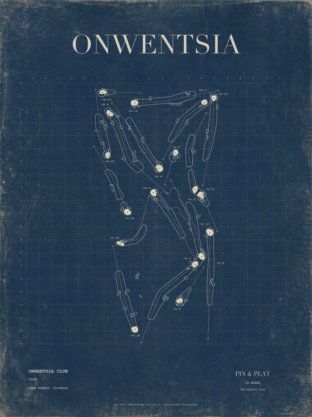Onwentsia Club golf course map, Navy · Dark brown, white mat