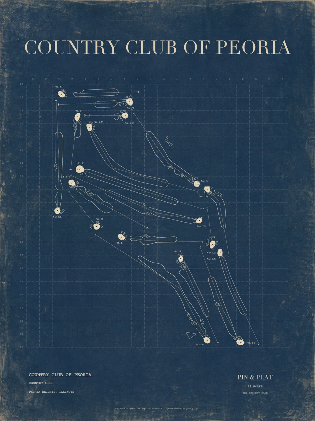 Country Club of Peoria golf course map, Ivory / navy · Natural wood