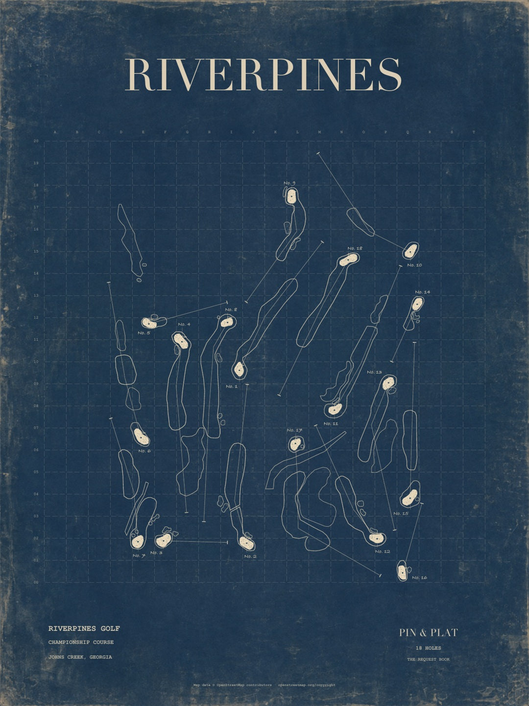 RiverPines Golf golf course map, Forest green · White