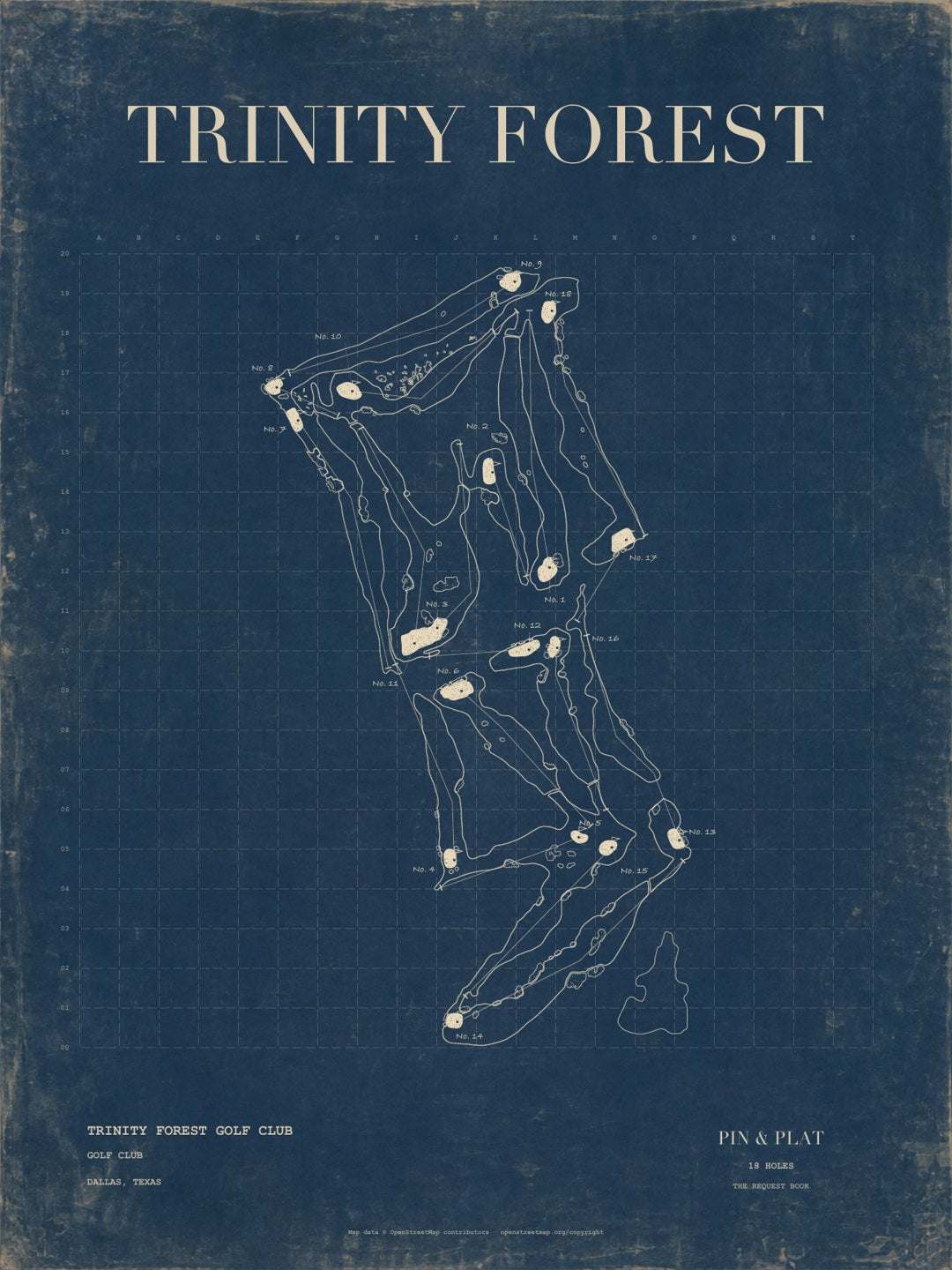 Trinity Forest Golf Club golf course map, Ivory / charcoal · Natural wood